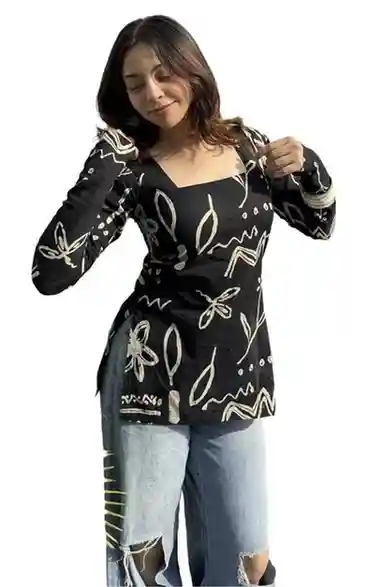 FELISIA Women's Full Sleeves Rayon Printed Square Neck Short Kurti, Bell Sleeves, Short Kurti for Women, Stylish Ethnic Top, Daily Casual Western &